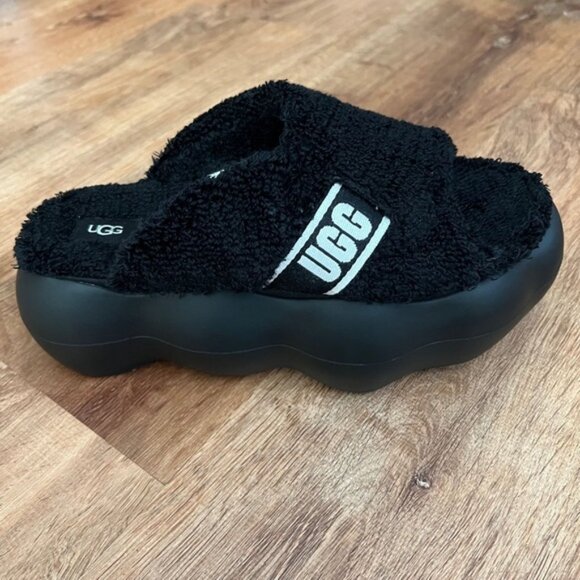 NWOT UGG Black Terry Sugarcloud Slide Sandals Platform Slippers 1138178 Size 10 - Picture 8 of 15